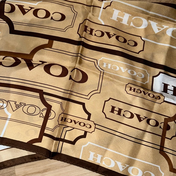 100% Silk Coach Scarf Handkerchief Brown - Picture 4 of 8